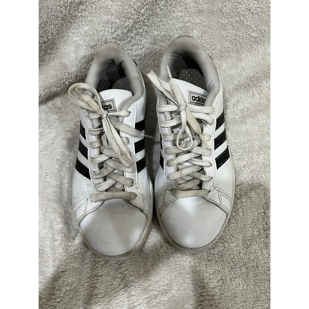 Adidas‎ Grand Court Sneakers White with Black Stripes, Women Size 7 Shoes 28Y001